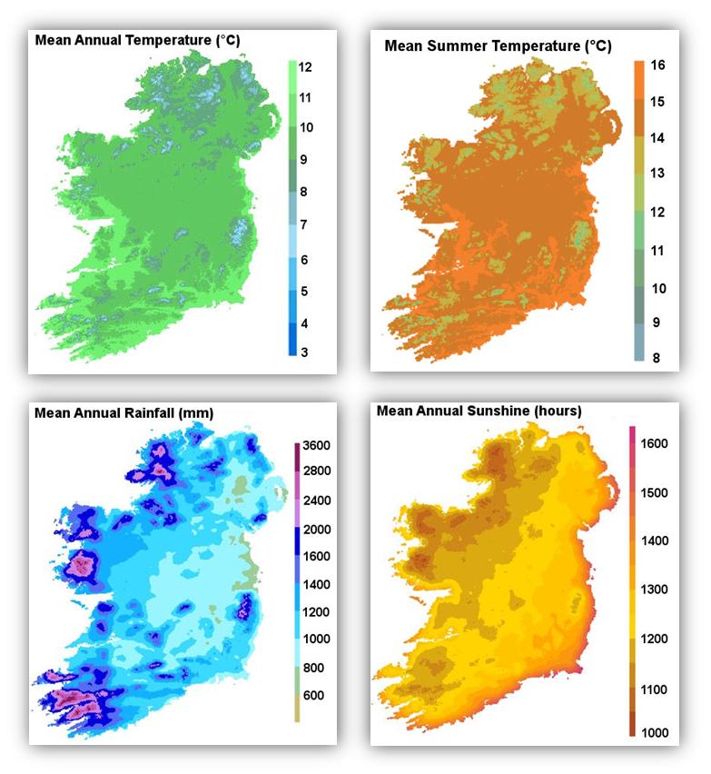 Wetter- und Klimakarten für Irland
